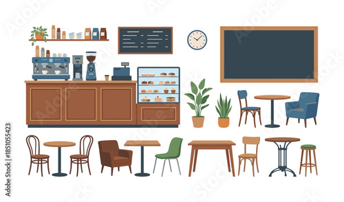 Coffee shop interior elements set for design
