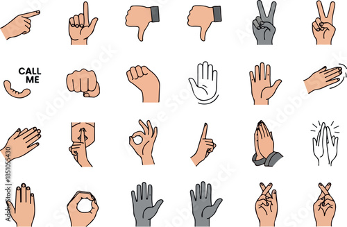 Diverse Hand Gestures Illustration Communication Through Signs and Signals