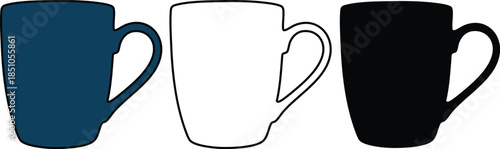 Three Coffee Mugs in Different Colors Isolated on Transparent Background