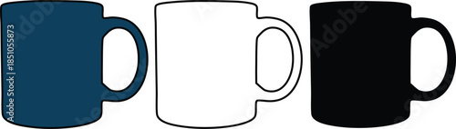 Three Coffee Mugs in Different Colors on Transparent Background