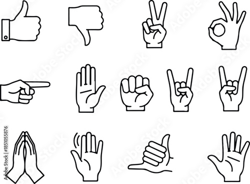 Diverse Hand Gesture Icons Set for Communication
