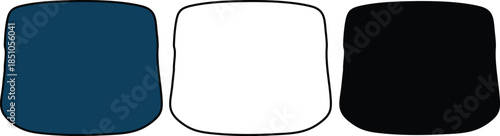 Three rounded rectangles in blue white and black colors for graphic design