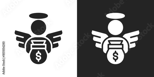 Angel Investor Icon In Black And White Glyph Style