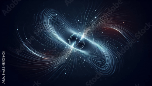 The field of magnetic lines is an invisible force visualized by thin luminous lines curving around an object. Ideal for educational infographics and hi‑tech brands. Vector graphics. EPS_02.