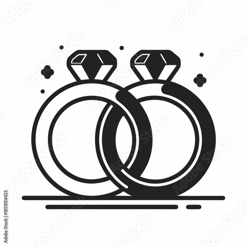 Two interlocking diamond engagement rings icon symbolizing eternal love commitment and marriage celebration