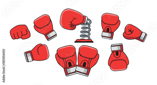 Red boxing gloves and novelty punching fist set