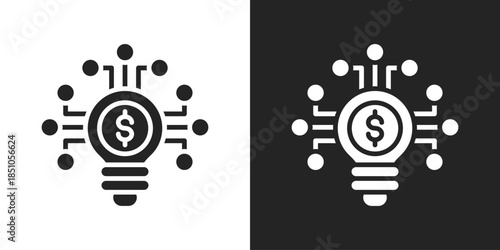 Fintech Icon In Black And White Glyph Style