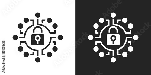 Cyber Security Icon In Black And White Glyph Style