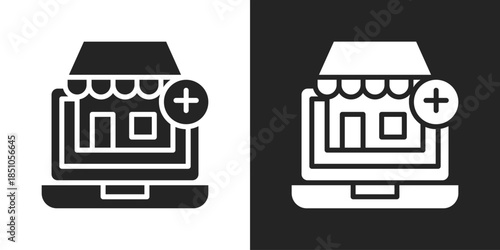 Ecommerce Icon In Black And White Glyph Style
