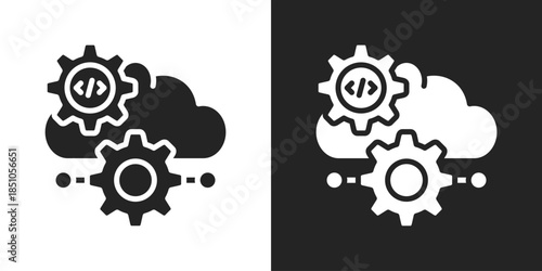Cloud Programming Icon In Black And White Glyph Style