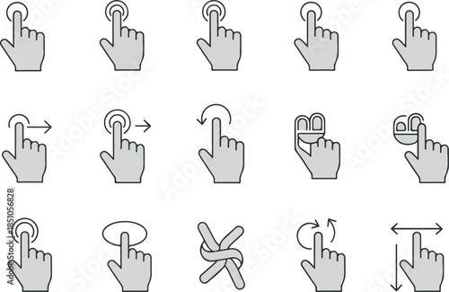 Hand Gesture Icons Touch, Swipe, Rotate, and More Actions Set