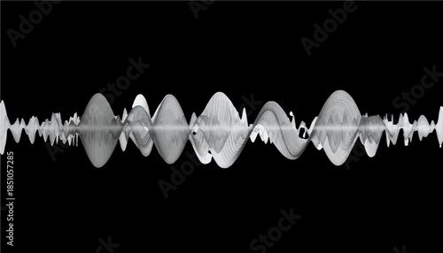 Minimalist grey sound wave oscillation isolated on white background, abstract digital audio frequency spectrum, simple linear voice recording waveform design element SVG PNG cut out