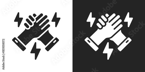 Arm wrestling Icon In Black And White Glyph Style