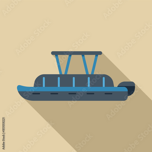 Pontoon boat icon with flat design style and long shadow effect