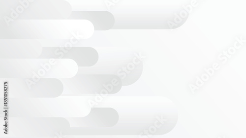 Minimalist gradient white and gray abstract background with rounded horizontal shapes and soft shadows creating smooth modern design composition in flat style