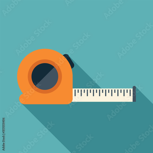 Orange tape measure tool extending and showing measurement markings on a teal background