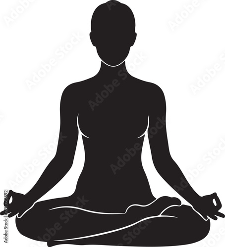 Minimal Yoga Meditation Silhouette of Woman in Lotus Pose.