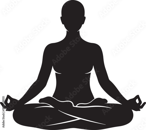 Minimal Yoga Meditation Silhouette of Woman in Lotus Pose.