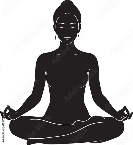 Minimal Yoga Meditation Silhouette of Woman in Lotus Pose.