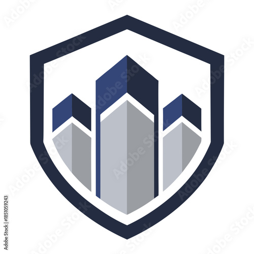 Shield logo with a cityscape design element
