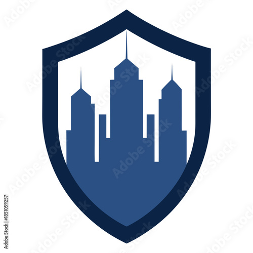 City skyline protected within a shield emblem design concept