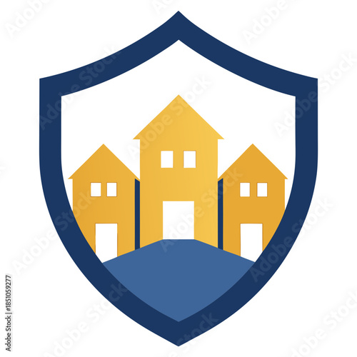 Home insurance shield protection concept with houses inside design