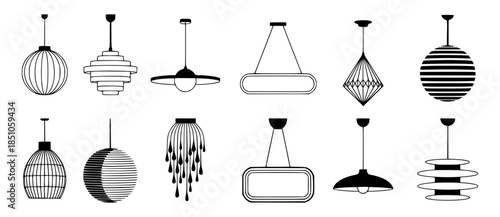 Collection of black and white of diverse ceiling light fixtures editable lamp