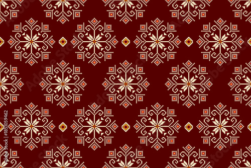 Ikat ethnic abstract geometric embroidery knitting element seamless on yellow background pattern. Native decorative design for fabric, fashion, texture, wallpaper, border, line, lace, decoration