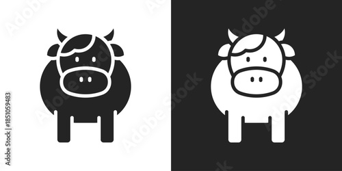 Cow Icon In Black And White Glyph Style