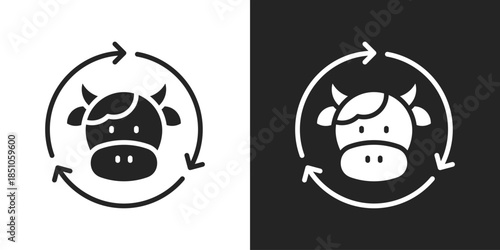 Cow Cycle Icon In Black And White Glyph Style