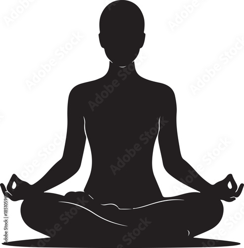 Peaceful Female Meditation Silhouette Practicing Yoga Lotus Pose.