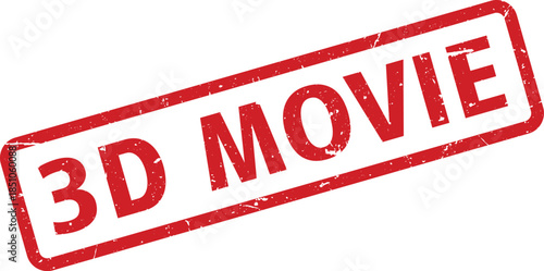 Distressed Red 3D Movie Stamp On White Background Theatrical Experience