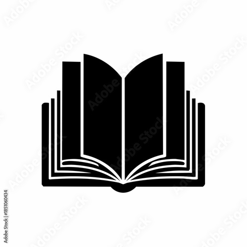 Clean black silhouette of an open book, symbolizing vast knowledge, intellectual growth, and the joy of reading for educational and literary projects