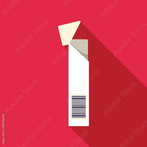 Chewing gum stick packaging with an opened top flap and barcode