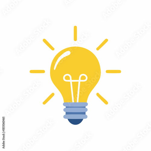 Bright glowing light bulb icon representing an innovative idea, creative thinking, inspiration, and problem-solving solutions concept illustration