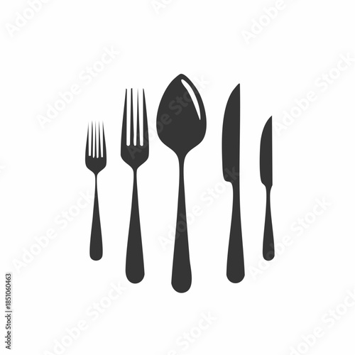 Elegant Set of Kitchen Cutlery Silhouettes for Dining and Restaurant Design – Spoon, Forks, and Knives Graphic Element