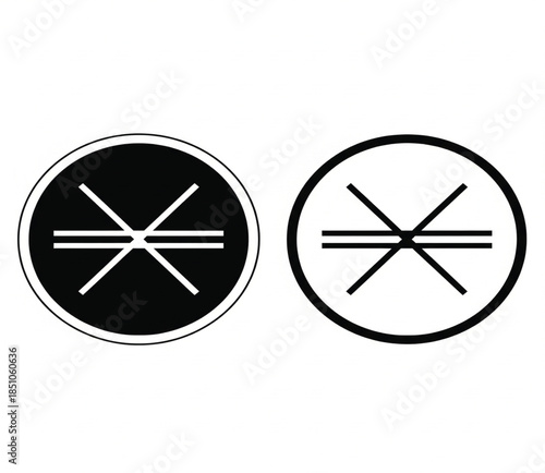 Black and White Minimalist Vector Icons Featuring an Abstract Crossed-Line Geometric Symbol Inside a Circular Frame for Modern Graphic Design.