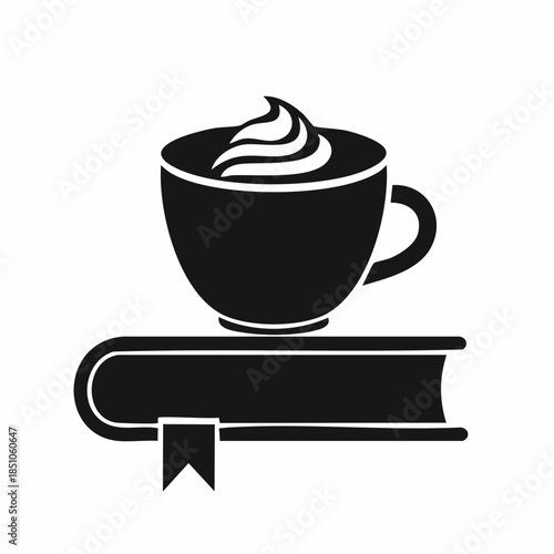 Cozy Reading Moment with Hot Coffee and Whipped Cream on a Book Icon Design for Leisure and Intellectual Pursuits