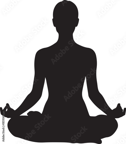 Peaceful Female Meditation Silhouette Practicing Yoga Lotus Pose.