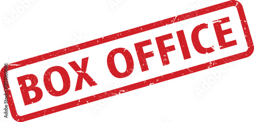 Distressed Red Box Office Stamp Grunge, Angled, Theatrical, Ticketing, Sales, and Promotions for Entertainment and Business