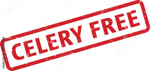 Red Distressed Celery Free Rectangle Stamp on White Background Promoting Allergy Awareness and Dietary Restrictions