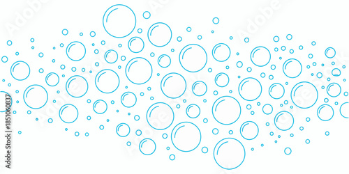 Light blue outline bubbles of varying sizes scattered a white background editable abstract