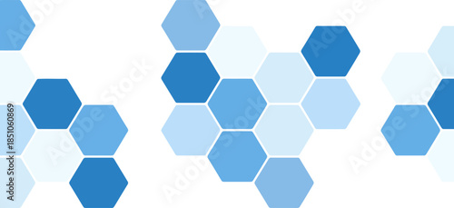 Seamless pattern of varying shades of blue hexagons a white background geometric