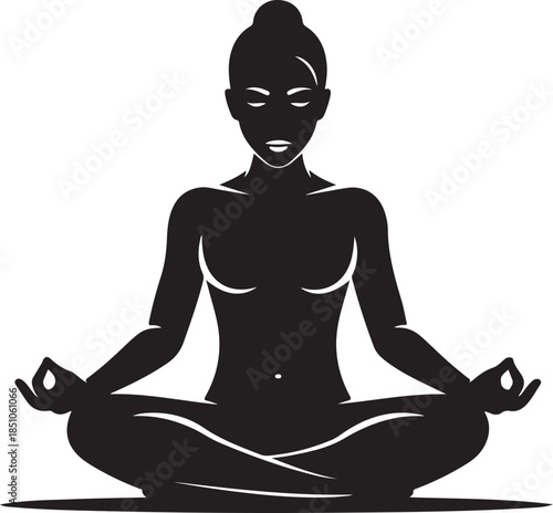 Peaceful Female Meditation Silhouette Practicing Yoga Lotus Pose.