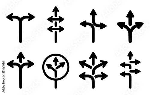 Set of black directional arrows indicating multiple choices and pathways