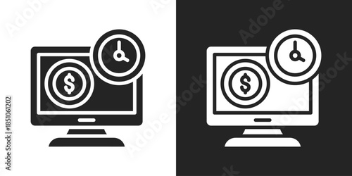 Digital Finance Icon In Black And White Glyph Style
