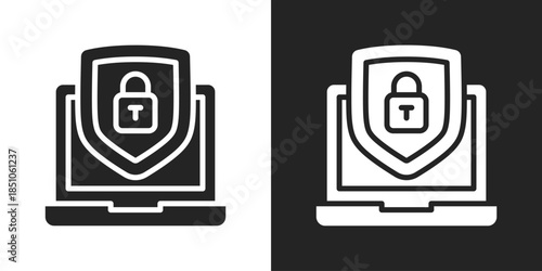 Cyber Security Icon In Black And White Glyph Style