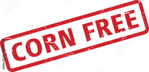 Distressed Red Corn Free Stamp Isolated with Grainy Texture, Rounded Corners, Diagonal Alignment