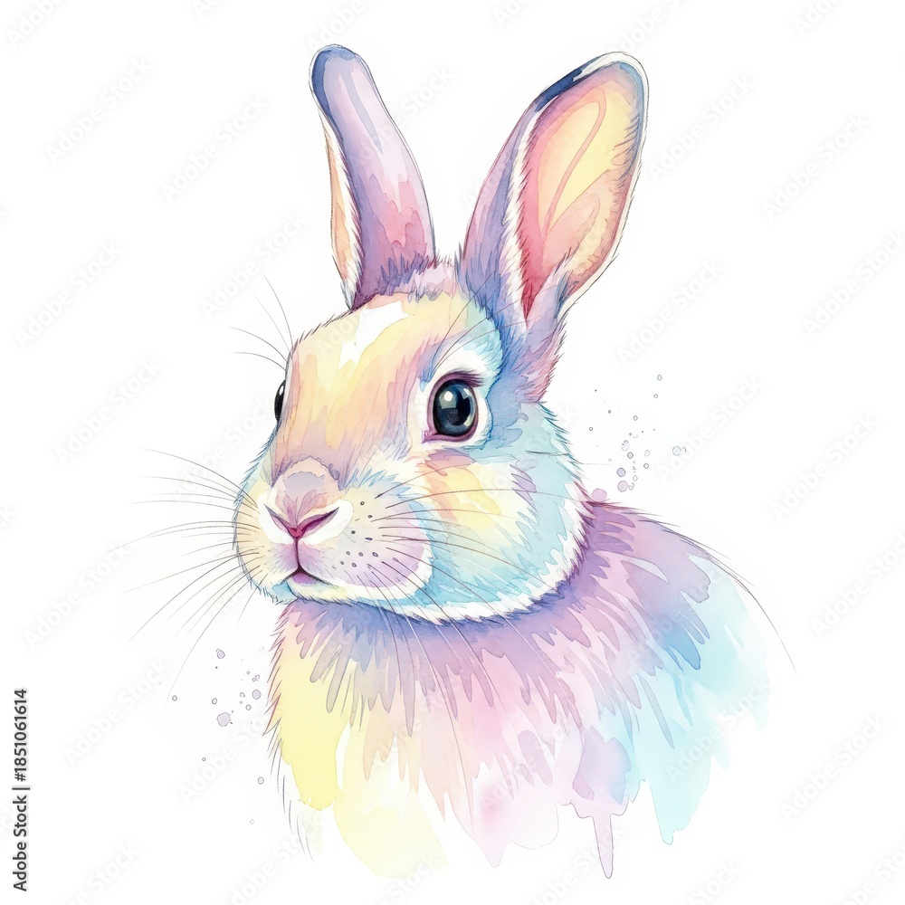 Obraz premium Cute Rabbit Portrait with Watercolor Effect for Illustrative and Artistic Purposes