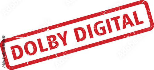 Red Dolby Digital Stamp on White Background, Angled, Textured, Audio Standard Symbol